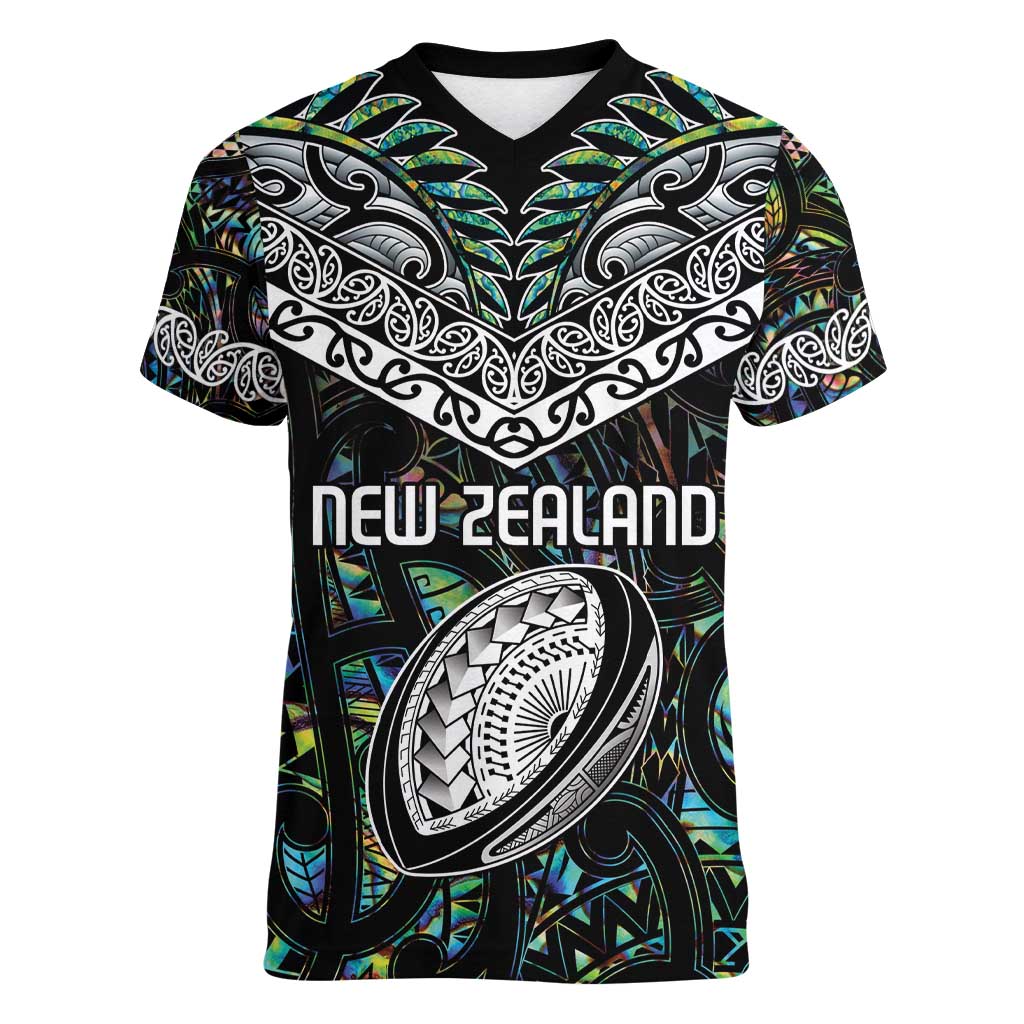 Custom New Zealand Women V-Neck T-Shirt Maori Rugby Tattoo Papua Shell LT9 Female Green - Polynesian Pride
