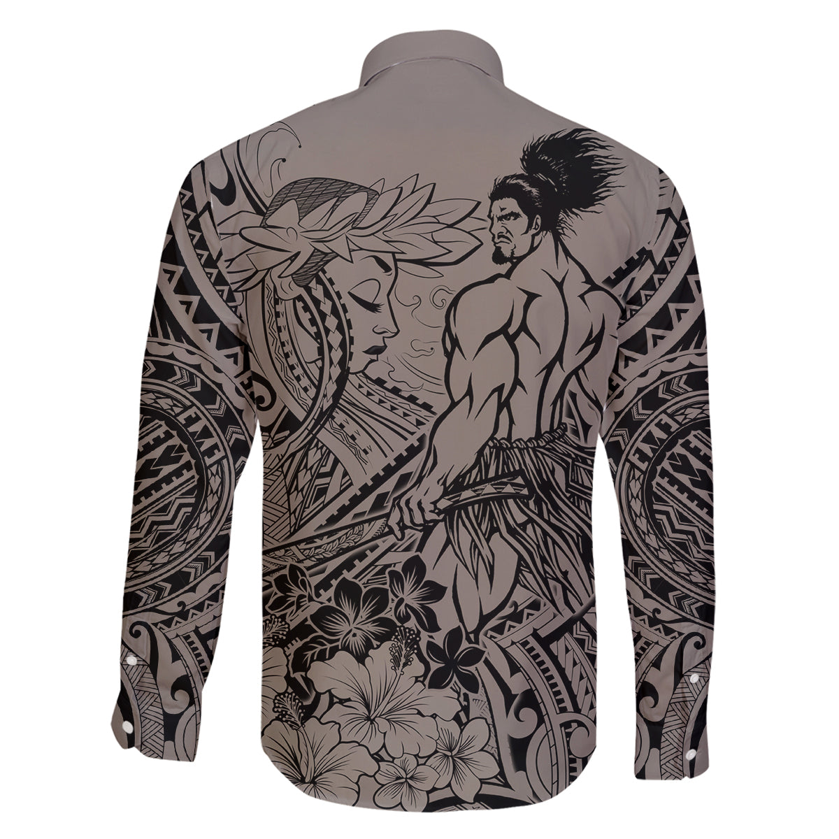 Beauty and The Warrior Polynesian Valentine Family Matching Off Shoulder Maxi Dress and Hawaiian Shirt Hibiscus FLowers Brown Style LT9 - Polynesian Pride