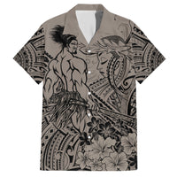 Beauty and The Warrior Polynesian Valentine Family Matching Short Sleeve Bodycon Dress and Hawaiian Shirt Hibiscus FLowers Brown Style LT9 Dad's Shirt - Short Sleeve Brown - Polynesian Pride