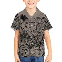 Beauty and The Warrior Polynesian Valentine Family Matching Summer Maxi Dress and Hawaiian Shirt Hibiscus FLowers Brown Style LT9 Son's Shirt Brown - Polynesian Pride