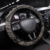 Beauty and The Warrior Polynesian Valentine Steering Wheel Cover Hibiscus FLowers Brown Style LT9 Universal Fit Brown - Polynesian Pride