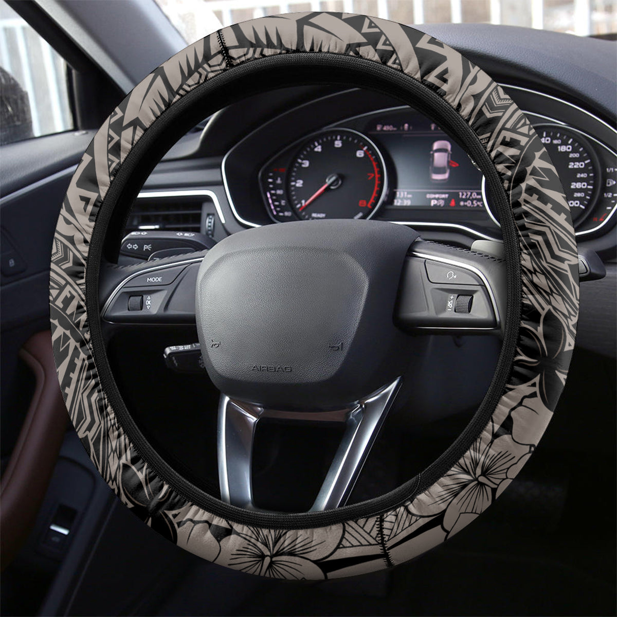 Beauty and The Warrior Polynesian Valentine Steering Wheel Cover Hibiscus FLowers Brown Style LT9 - Polynesian Pride