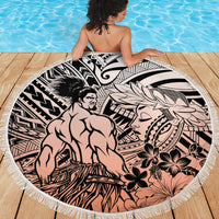 Beauty and The Warrior Polynesian Valentine Beach Blanket Hibiscus FLowers Orange Style LT9 - Polynesian Pride