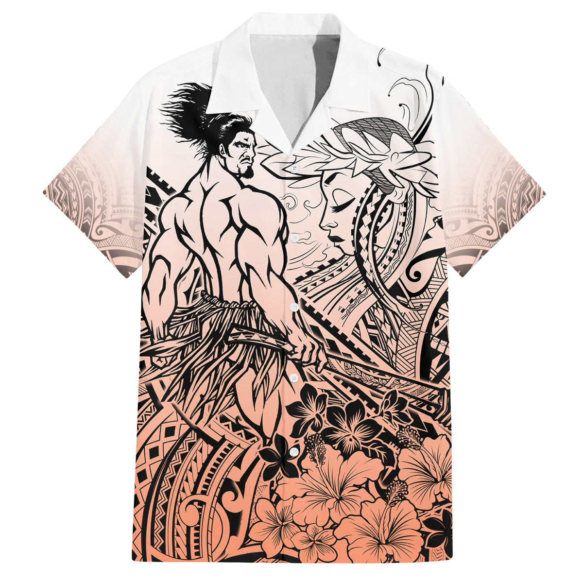 Beauty and The Warrior Polynesian Valentine Family Matching Off Shoulder Long Sleeve Dress and Hawaiian Shirt Hibiscus FLowers Orange Style LT9 Dad's Shirt - Short Sleeve Orange - Polynesian Pride