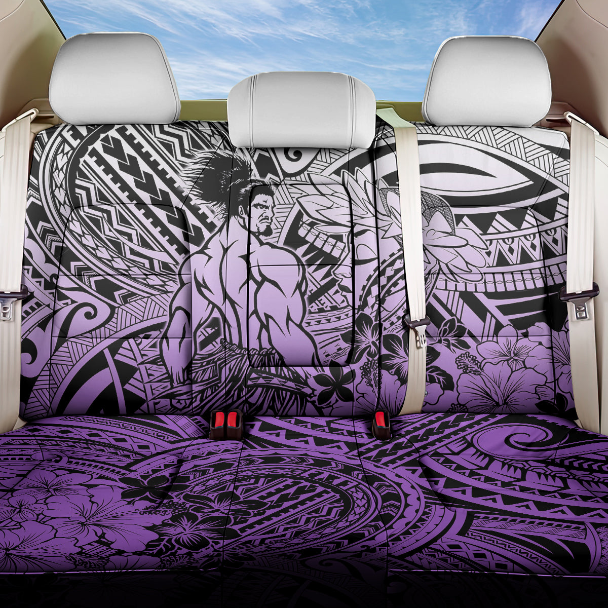 Beauty and The Warrior Polynesian Valentine Back Car Seat Cover Hibiscus FLowers Purple Style LT9 One Size Purple - Polynesian Pride