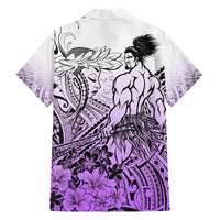 Beauty and The Warrior Polynesian Valentine Family Matching Off Shoulder Maxi Dress and Hawaiian Shirt Hibiscus FLowers Purple Style LT9 - Polynesian Pride