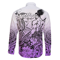 Beauty and The Warrior Polynesian Valentine Family Matching Tank Maxi Dress and Hawaiian Shirt Hibiscus FLowers Purple Style LT9 - Polynesian Pride