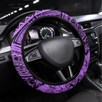 Beauty and The Warrior Polynesian Valentine Steering Wheel Cover Hibiscus FLowers Purple Style LT9 Universal Fit Purple - Polynesian Pride