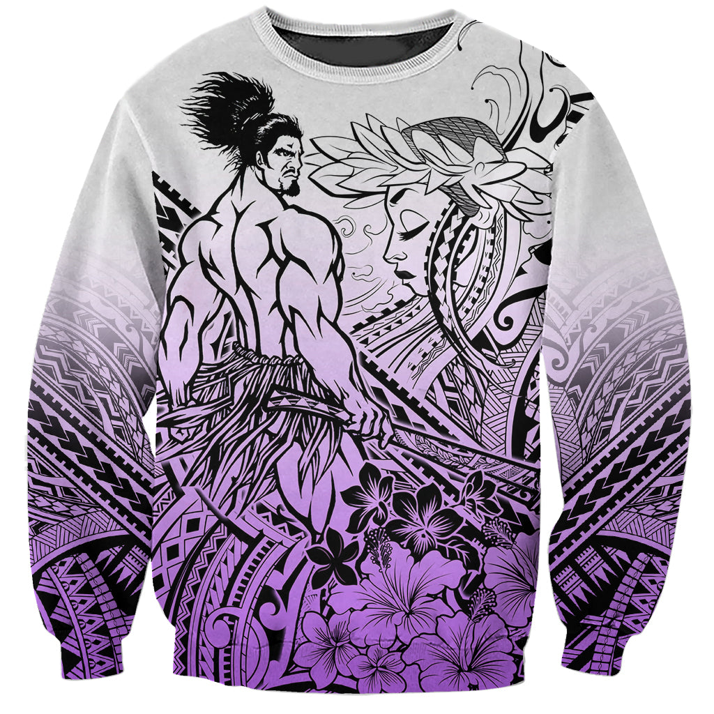 Beauty and The Warrior Polynesian Valentine Sweatshirt Hibiscus FLowers Purple Style LT9 Unisex Purple - Polynesian Pride