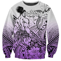 Beauty and The Warrior Polynesian Valentine Sweatshirt Hibiscus FLowers Purple Style LT9 Unisex Purple - Polynesian Pride