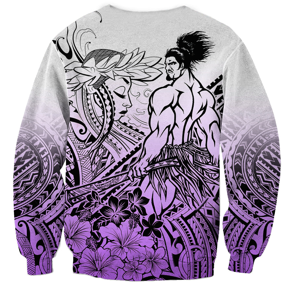 Beauty and The Warrior Polynesian Valentine Sweatshirt Hibiscus FLowers Purple Style LT9 - Polynesian Pride