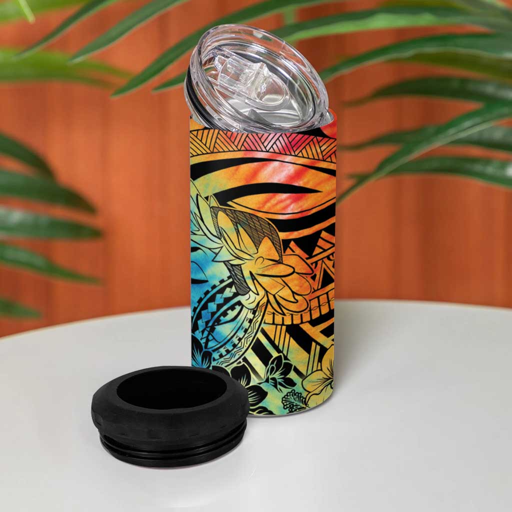Beauty and The Warrior Polynesian Valentine 4 in 1 Can Cooler Tumbler Hibiscus FLowers Rainbow Style LT9 - Polynesian Pride