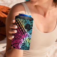 Beauty and The Warrior Polynesian Valentine 4 in 1 Can Cooler Tumbler Hibiscus FLowers Rainbow Style LT9 - Polynesian Pride