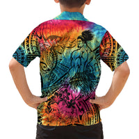 Beauty and The Warrior Polynesian Valentine Kid Hawaiian Shirt Hibiscus FLowers Rainbow Style LT9 - Polynesian Pride