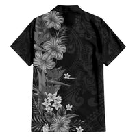 Hawaii Tropical Flowers Tribal Pattern Family Matching Off Shoulder Short Dress and Hawaiian Shirt Black Style LT9 - Polynesian Pride