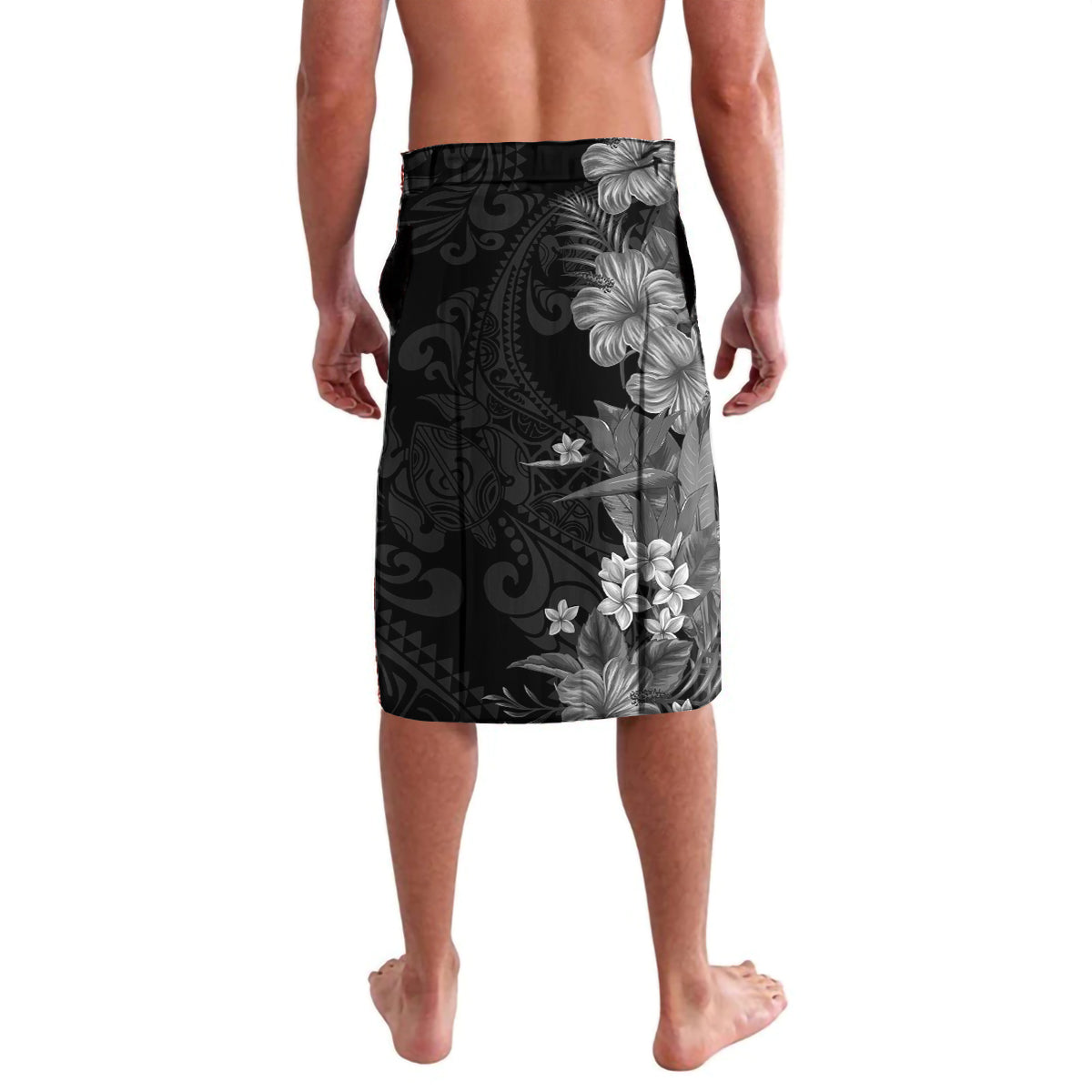 Hawaii Tropical Flowers Tribal Pattern Lavalava Black Style LT9 - Polynesian Pride