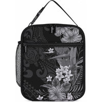 Hawaii Tropical Flowers Tribal Pattern Lunch Bag Black Style LT9 10.2 × 8.3 × 4.3 inch Black - Polynesian Pride