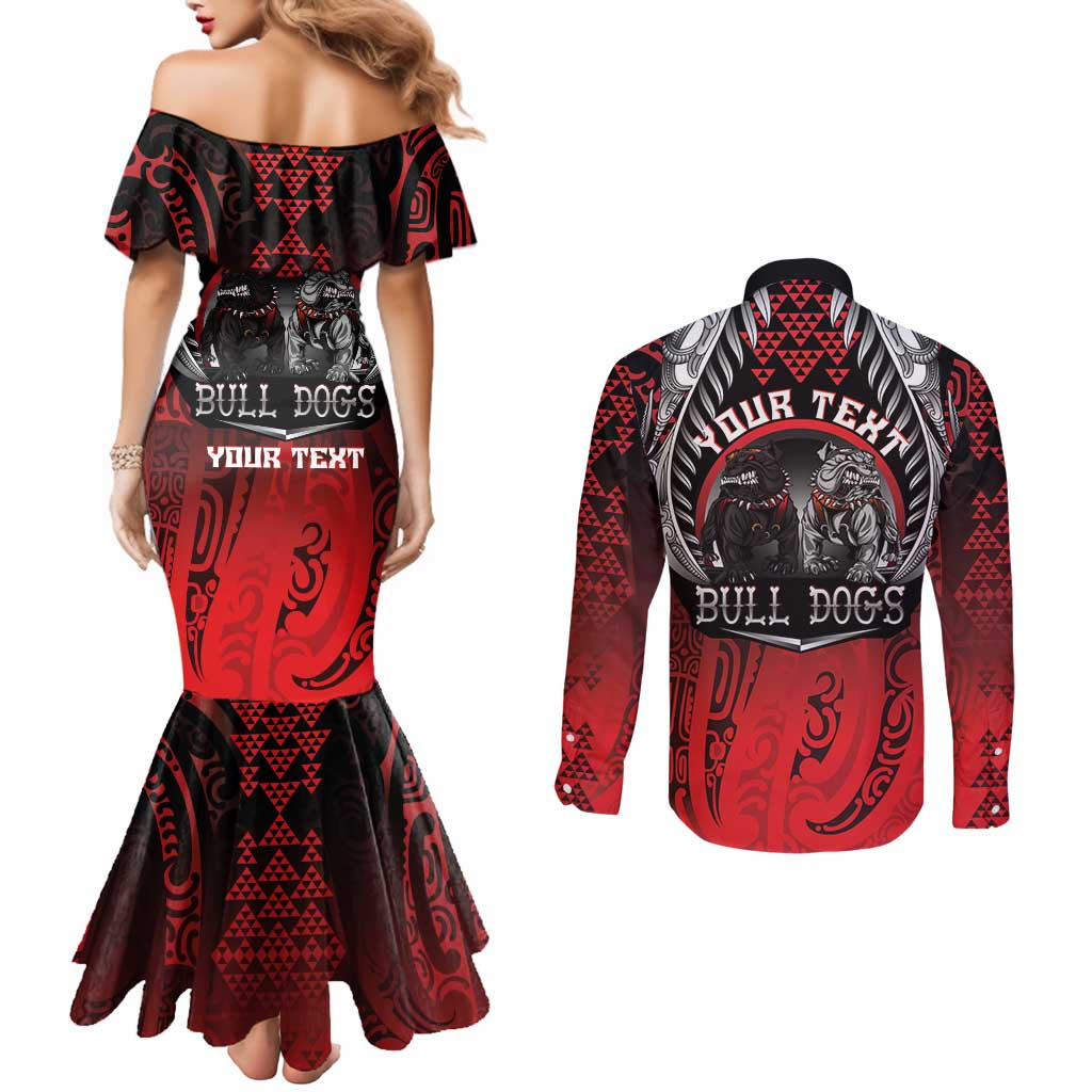 Aotearoa Bulldog Personalised Couples Matching Mermaid Dress and Long Sleeve Button Shirt Maori Kowhaiwhai Motif LT9 - Polynesian Pride