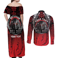 Aotearoa Bulldog Personalised Couples Matching Off Shoulder Maxi Dress and Long Sleeve Button Shirt Maori Kowhaiwhai Motif LT9 - Polynesian Pride