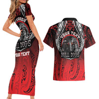 Aotearoa Bulldog Personalised Couples Matching Short Sleeve Bodycon Dress and Hawaiian Shirt Maori Kowhaiwhai Motif LT9 - Polynesian Pride