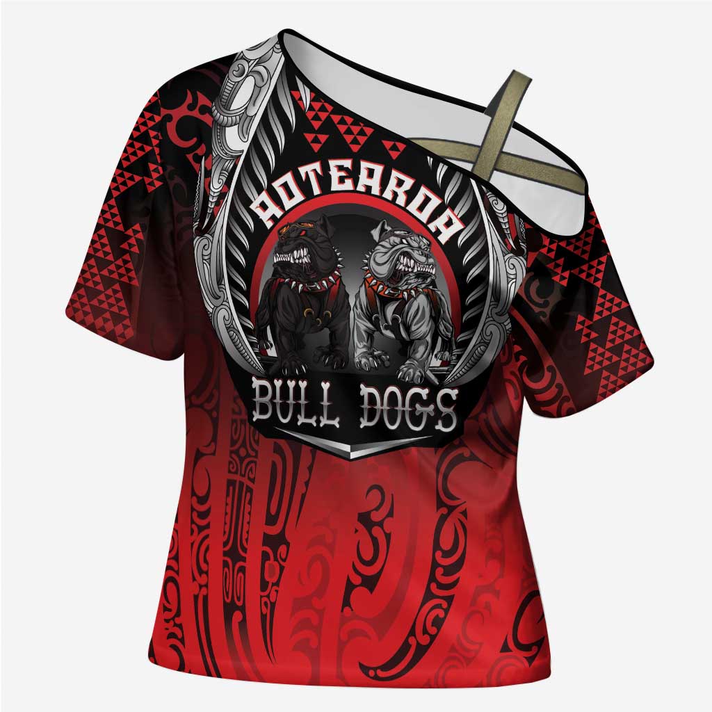 Aotearoa Bulldog Personalised Cross Shoulder Shirt Maori Kowhaiwhai Motif - Polynesian Pride