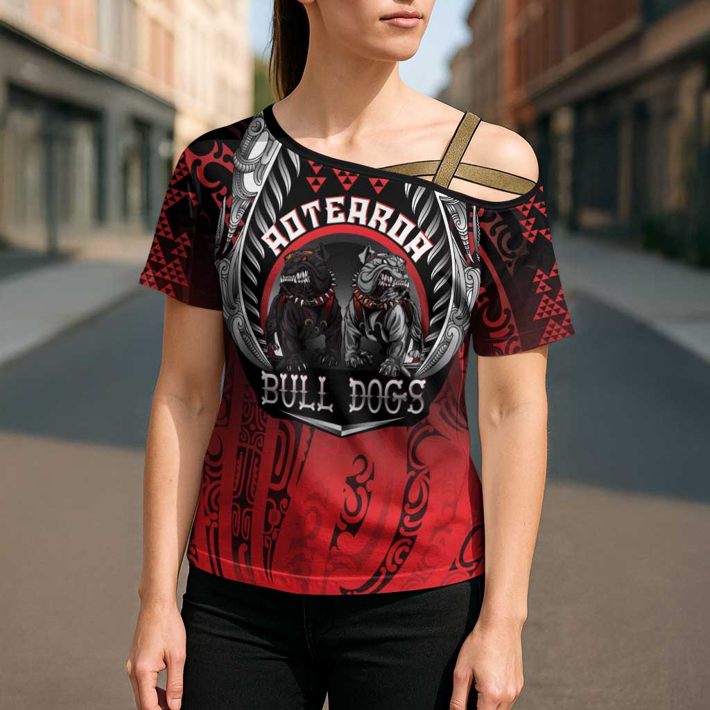 Aotearoa Bulldog Personalised Cross Shoulder Shirt Maori Kowhaiwhai Motif - Polynesian Pride