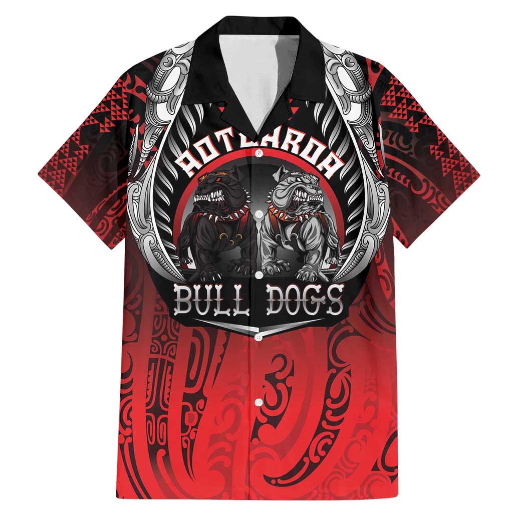 Aotearoa Bulldog Personalised Family Matching Mermaid Dress and Hawaiian Shirt Maori Kowhaiwhai Motif LT9 Dad's Shirt - Short Sleeve Red - Polynesian Pride