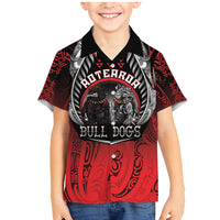 Aotearoa Bulldog Personalised Family Matching Mermaid Dress and Hawaiian Shirt Maori Kowhaiwhai Motif LT9 Son's Shirt Red - Polynesian Pride