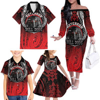 Aotearoa Bulldog Personalised Family Matching Off The Shoulder Long Sleeve Dress and Hawaiian Shirt Maori Kowhaiwhai Motif LT9 - Polynesian Pride