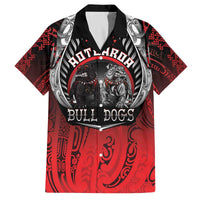 Aotearoa Bulldog Personalised Family Matching Off The Shoulder Long Sleeve Dress and Hawaiian Shirt Maori Kowhaiwhai Motif LT9 Dad's Shirt - Short Sleeve Red - Polynesian Pride