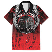 Aotearoa Bulldog Personalised Family Matching Off Shoulder Short Dress and Hawaiian Shirt Maori Kowhaiwhai Motif LT9 Dad's Shirt - Short Sleeve Red - Polynesian Pride