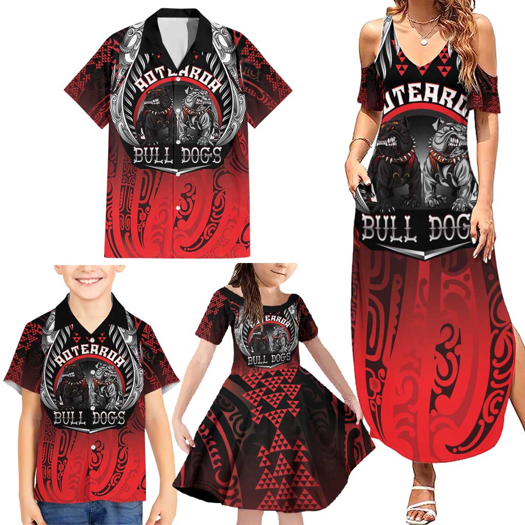 Aotearoa Bulldog Personalised Family Matching Summer Maxi Dress and Hawaiian Shirt Maori Kowhaiwhai Motif LT9 - Polynesian Pride