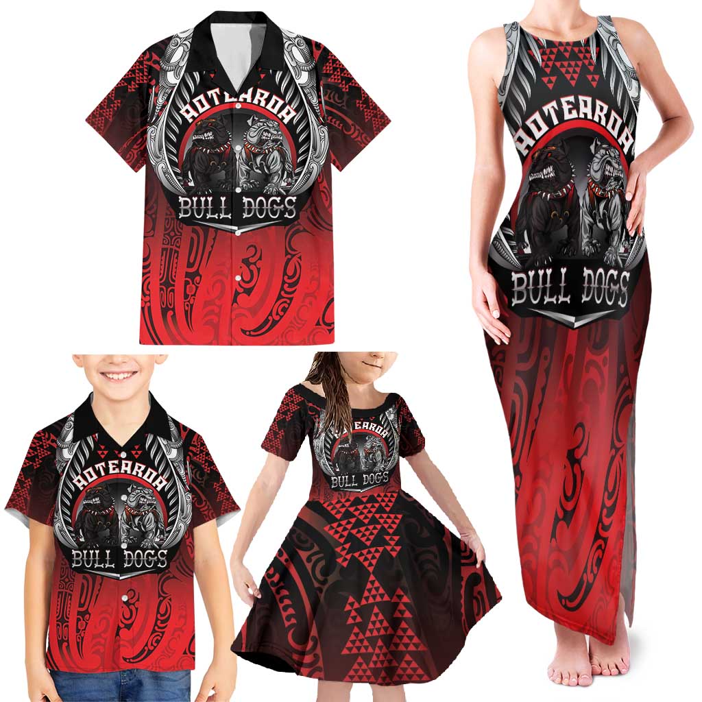 Aotearoa Bulldog Personalised Family Matching Tank Maxi Dress and Hawaiian Shirt Maori Kowhaiwhai Motif LT9 - Polynesian Pride