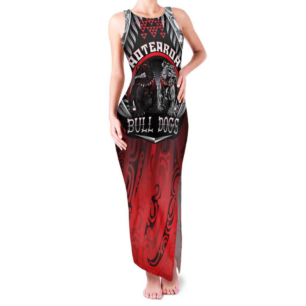 Aotearoa Bulldog Personalised Family Matching Tank Maxi Dress and Hawaiian Shirt Maori Kowhaiwhai Motif LT9 Mom's Dress Red - Polynesian Pride