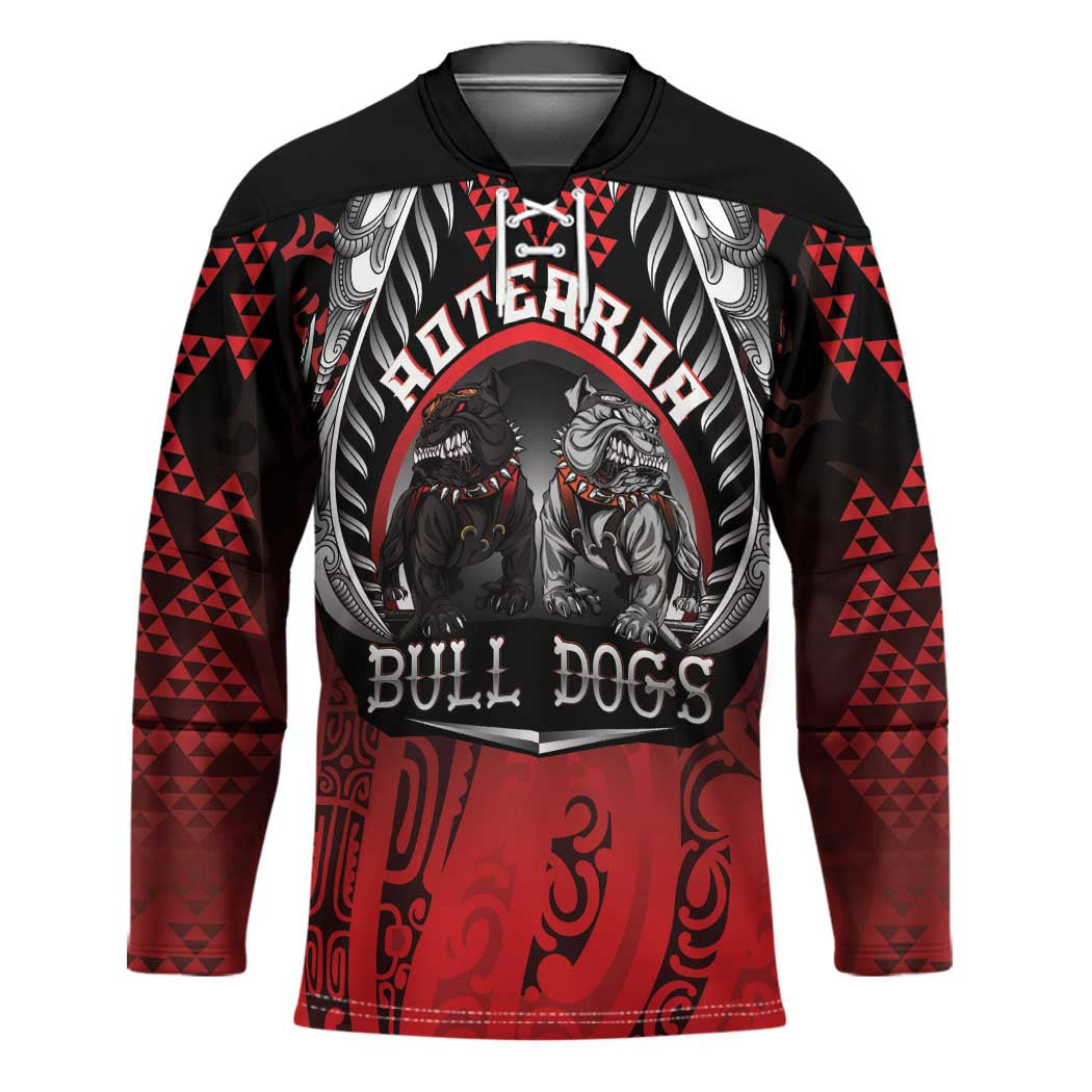 Aotearoa Bulldog Personalised Hockey Jersey Maori Kowhaiwhai Motif LT9 Unisex Red - Polynesian Pride