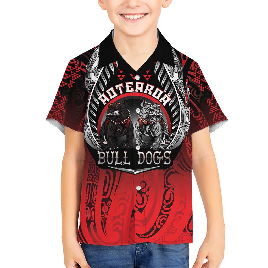 Aotearoa Bulldog Personalised Kid Hawaiian Shirt Maori Kowhaiwhai Motif LT9 Kid Red - Polynesian Pride