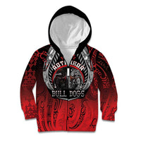 Aotearoa Bulldog Personalised Kid Hoodie Maori Kowhaiwhai Motif LT9 Zip Hoodie Red - Polynesian Pride