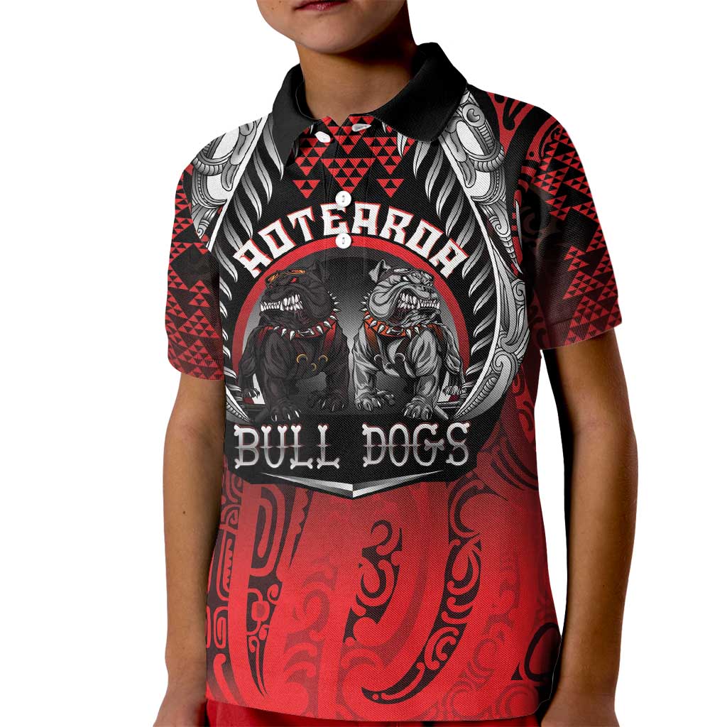 Aotearoa Bulldog Personalised Kid Polo Shirt Maori Kowhaiwhai Motif LT9 Kid Red - Polynesian Pride