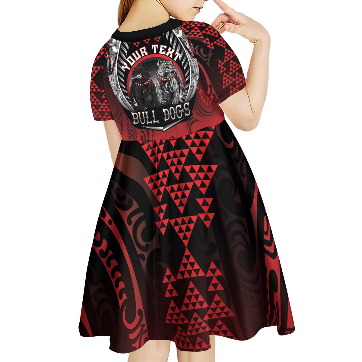 Aotearoa Bulldog Personalised Kid Short Sleeve Dress Maori Kowhaiwhai Motif LT9 - Polynesian Pride