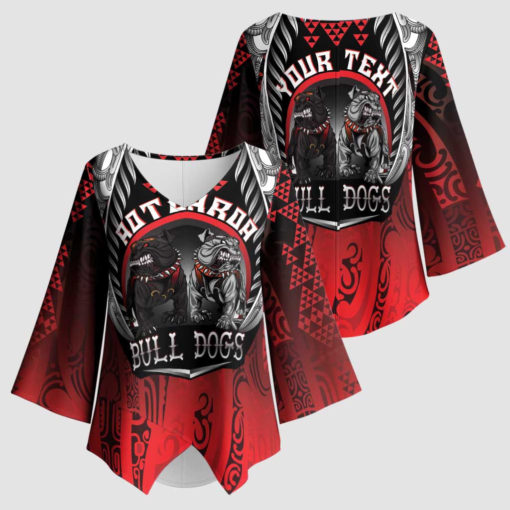 Aotearoa Bulldog Personalised Kimono Sleeve Blouse Maori Kowhaiwhai Motif - Polynesian Pride