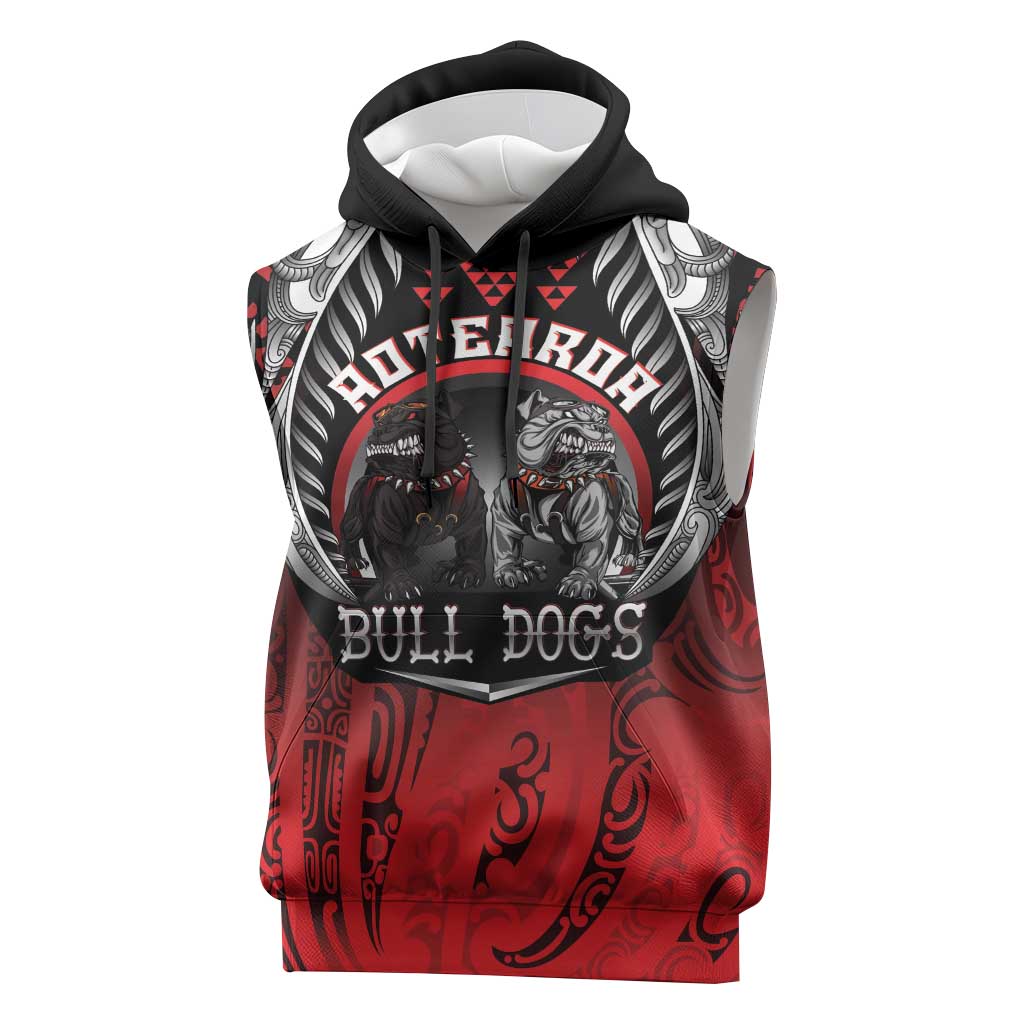 Aotearoa Bulldog Personalised Sleeveless Hoodie Maori Kowhaiwhai Motif LT9 Red - Polynesian Pride