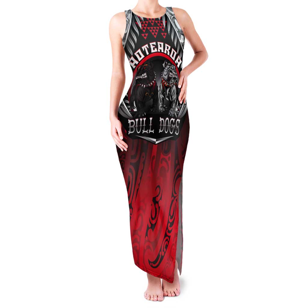 Aotearoa Bulldog Personalised Tank Maxi Dress Maori Kowhaiwhai Motif LT9 Women Red - Polynesian Pride
