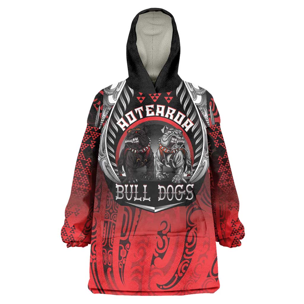 Aotearoa Bulldog Personalised Wearable Blanket Hoodie Maori Kowhaiwhai Motif LT9 One Size Red - Polynesian Pride