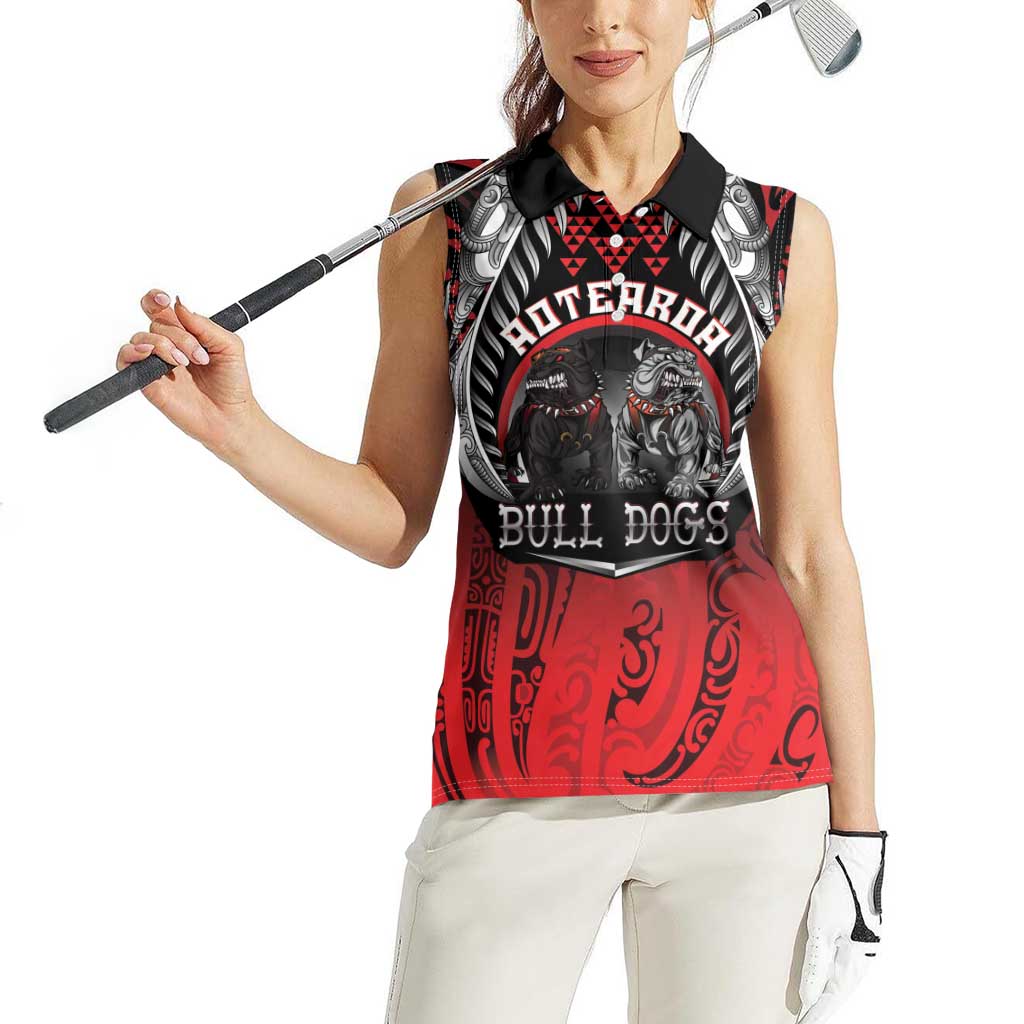 Aotearoa Bulldog Personalised Women Sleeveless Polo Shirt Maori Kowhaiwhai Motif LT9 - Polynesian Pride