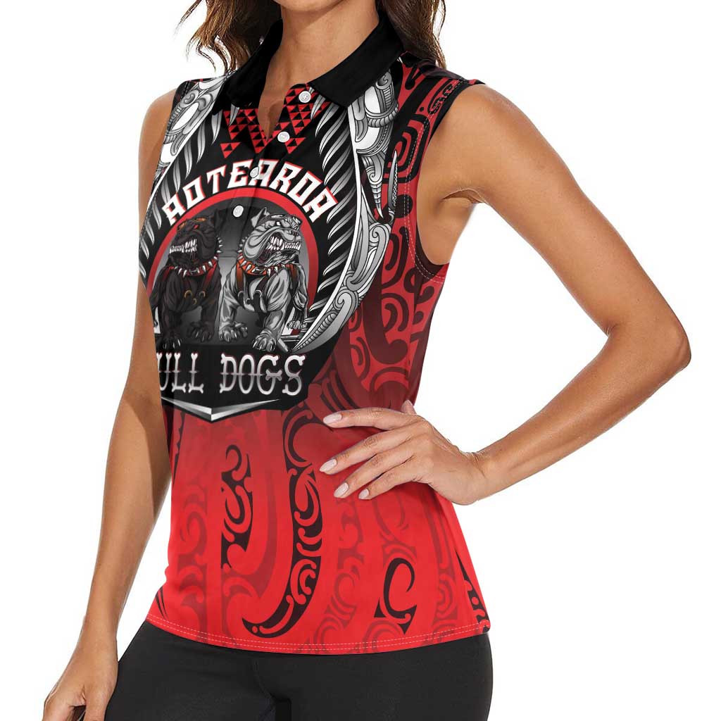 Aotearoa Bulldog Personalised Women Sleeveless Polo Shirt Maori Kowhaiwhai Motif LT9 - Polynesian Pride