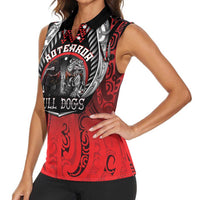 Aotearoa Bulldog Personalised Women Sleeveless Polo Shirt Maori Kowhaiwhai Motif LT9 - Polynesian Pride