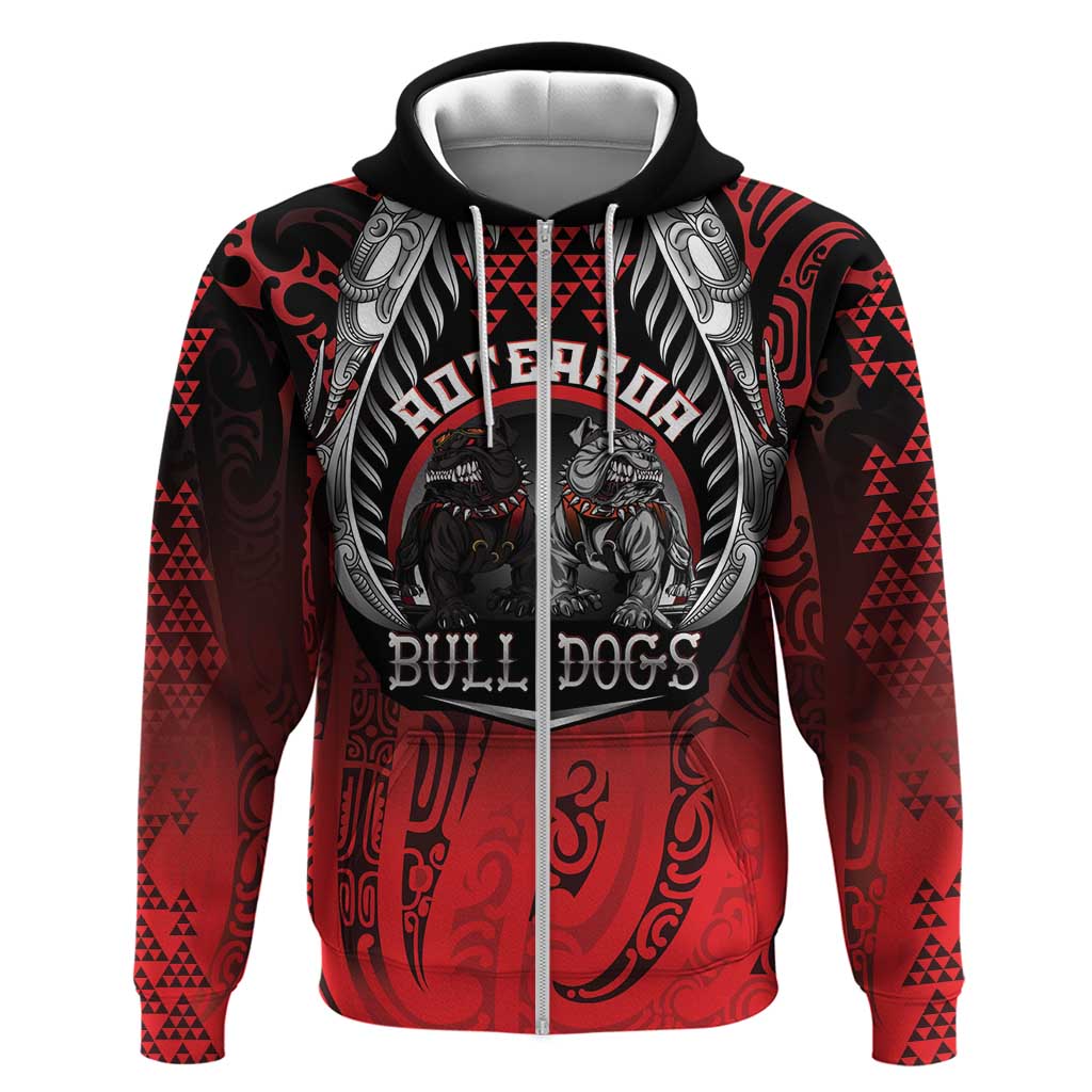 Aotearoa Bulldog Personalised Zip Hoodie Maori Kowhaiwhai Motif LT9 Zip Hoodie Red - Polynesian Pride