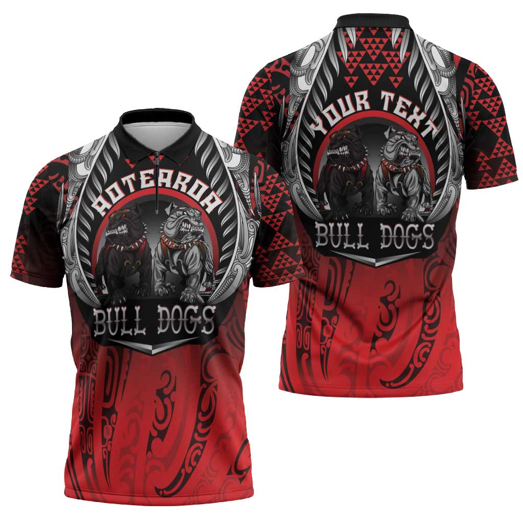 Aotearoa Bulldog Personalised Zipper Polo Shirt Maori Kowhaiwhai Motif LT9 - Polynesian Pride