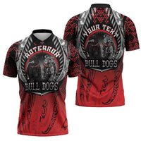 Aotearoa Bulldog Personalised Zipper Polo Shirt Maori Kowhaiwhai Motif LT9 - Polynesian Pride