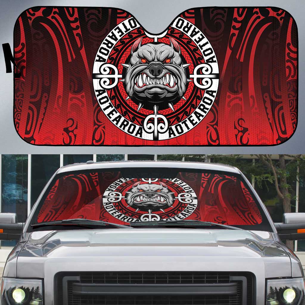 Aotearoa Bulldog Auto Sun Shade New Zealand Kowhaiwhai Tribal LT9 Red - Polynesian Pride